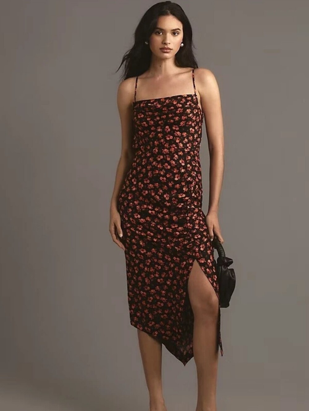 By Anthropologie Sleeveless Draped Back Asymmetrical Slip Midi Dress Floral 16W